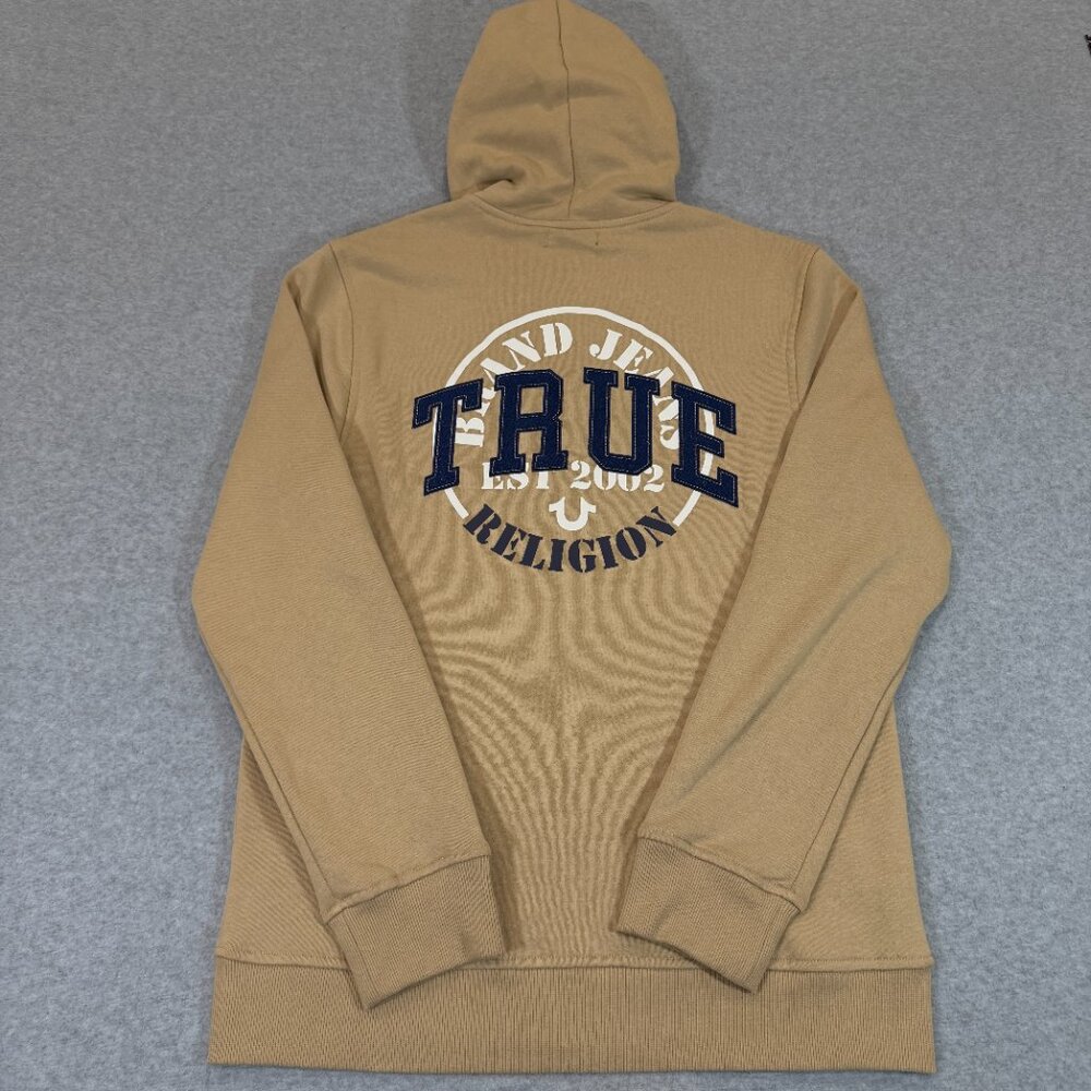 True Religion Men's True Embroidered Zip Hoodie Beige Medium 700892